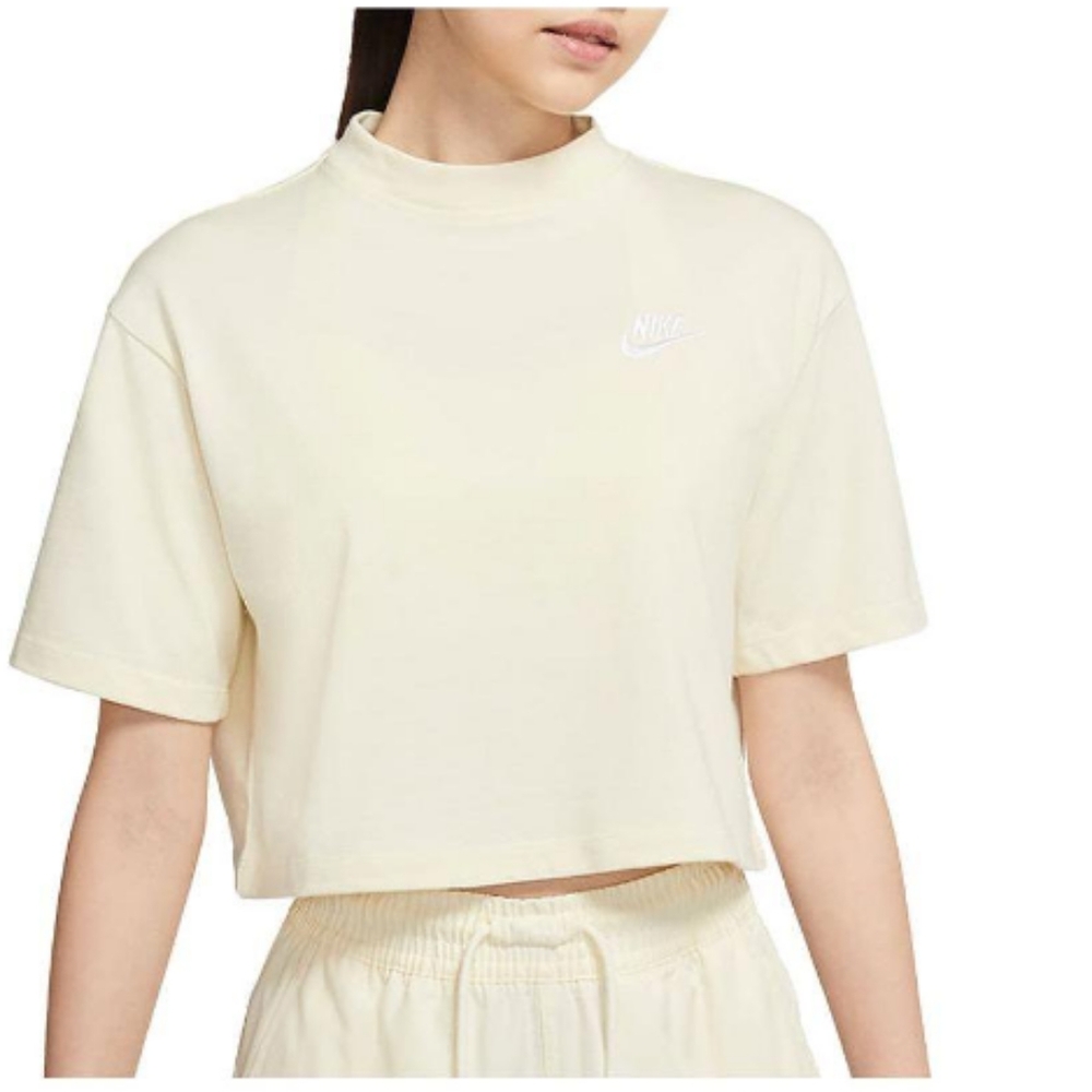 Nike Embroidered Logo Pale Yellow Cropped Cotton Tee - Picture 1 of 9